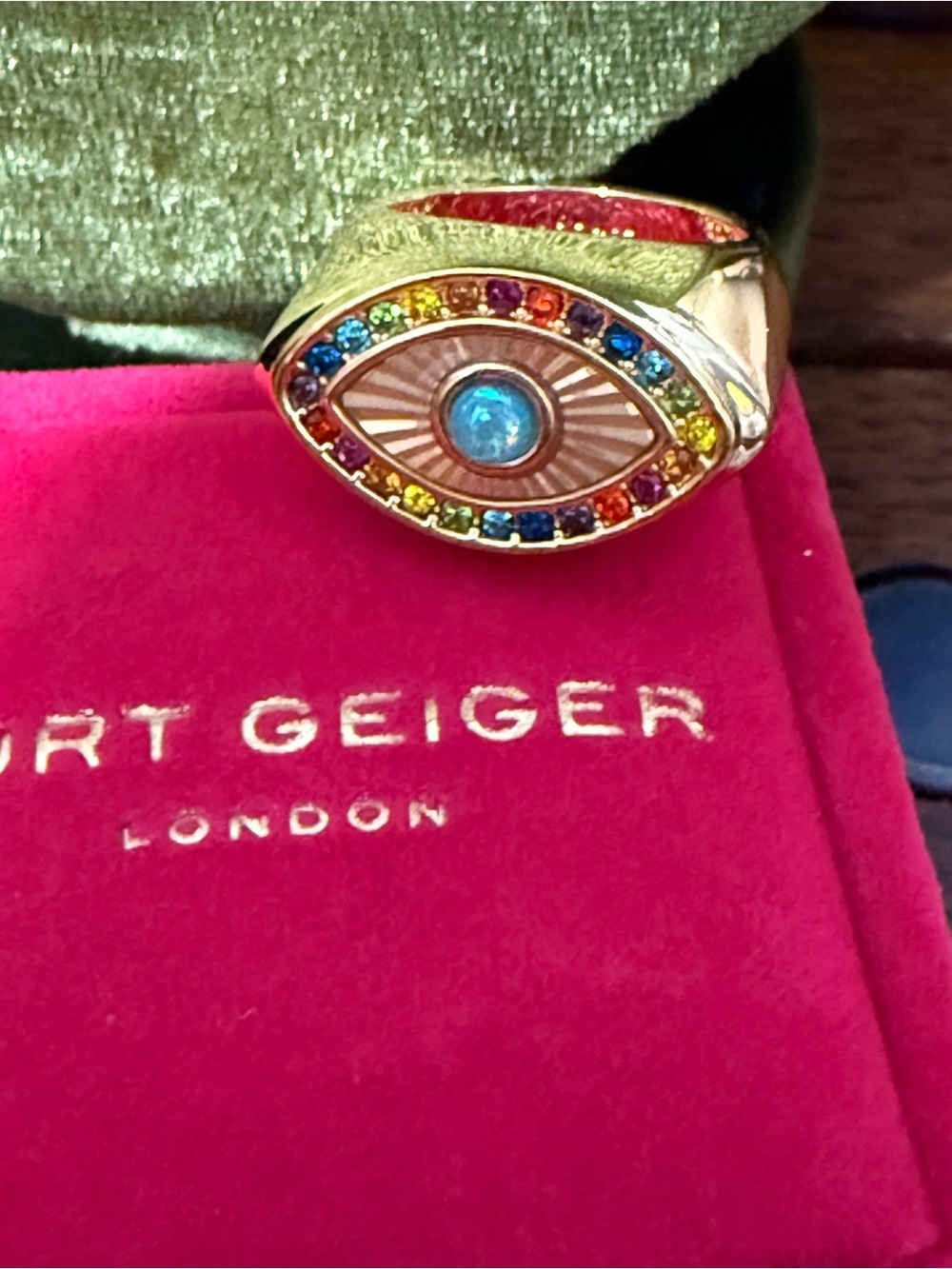 Kurt Geiger Gold Multi-Color Evil Eye Ring Size 7